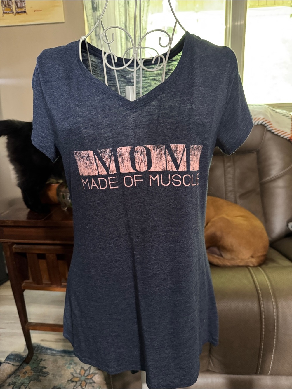 Mom Made of Muscle Navy V-Neck Graphic Tee